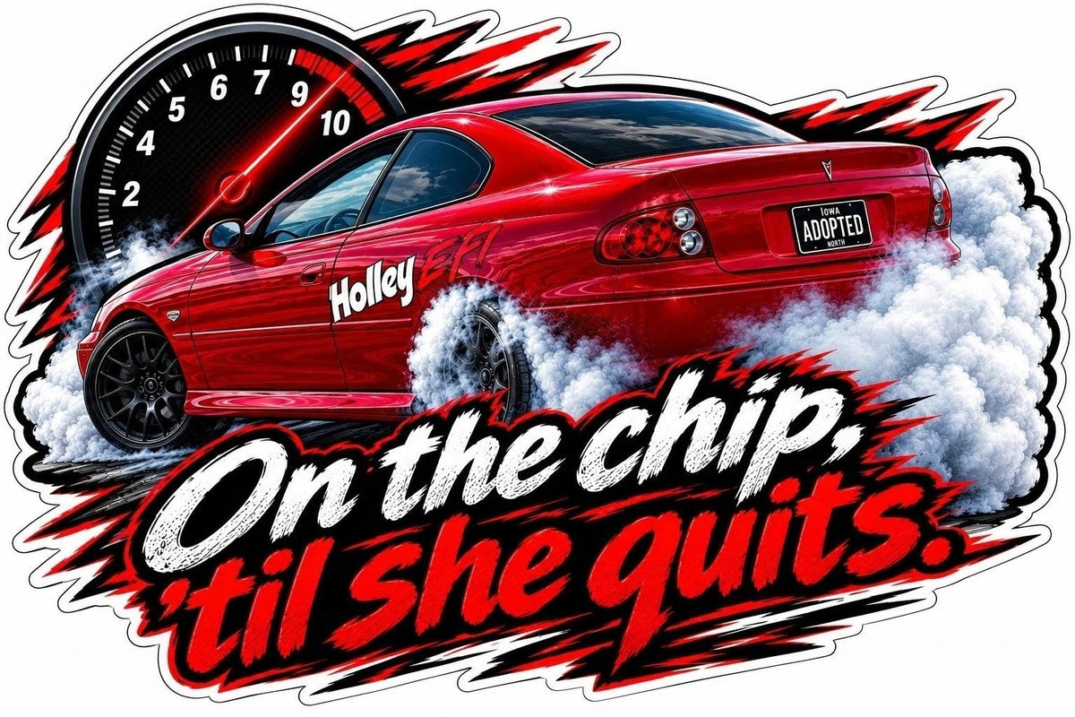 On the chip 'til she quits sticker